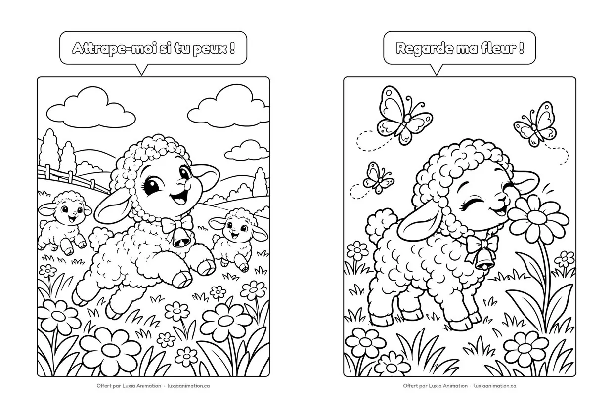 Deux pages à colorier de Lumi, la petite brebis